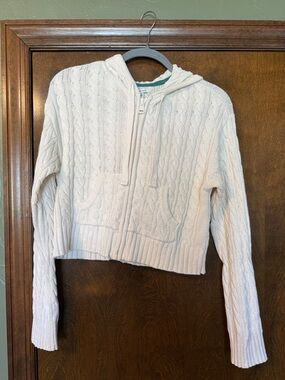 American Eagle Outfitters Cream Cable-Knit Hooded Sweater